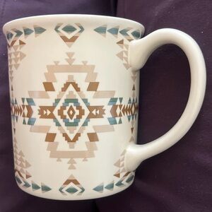 Pendleton Aztec Pattern White Ceramic Mug with Teal and Tan Accents